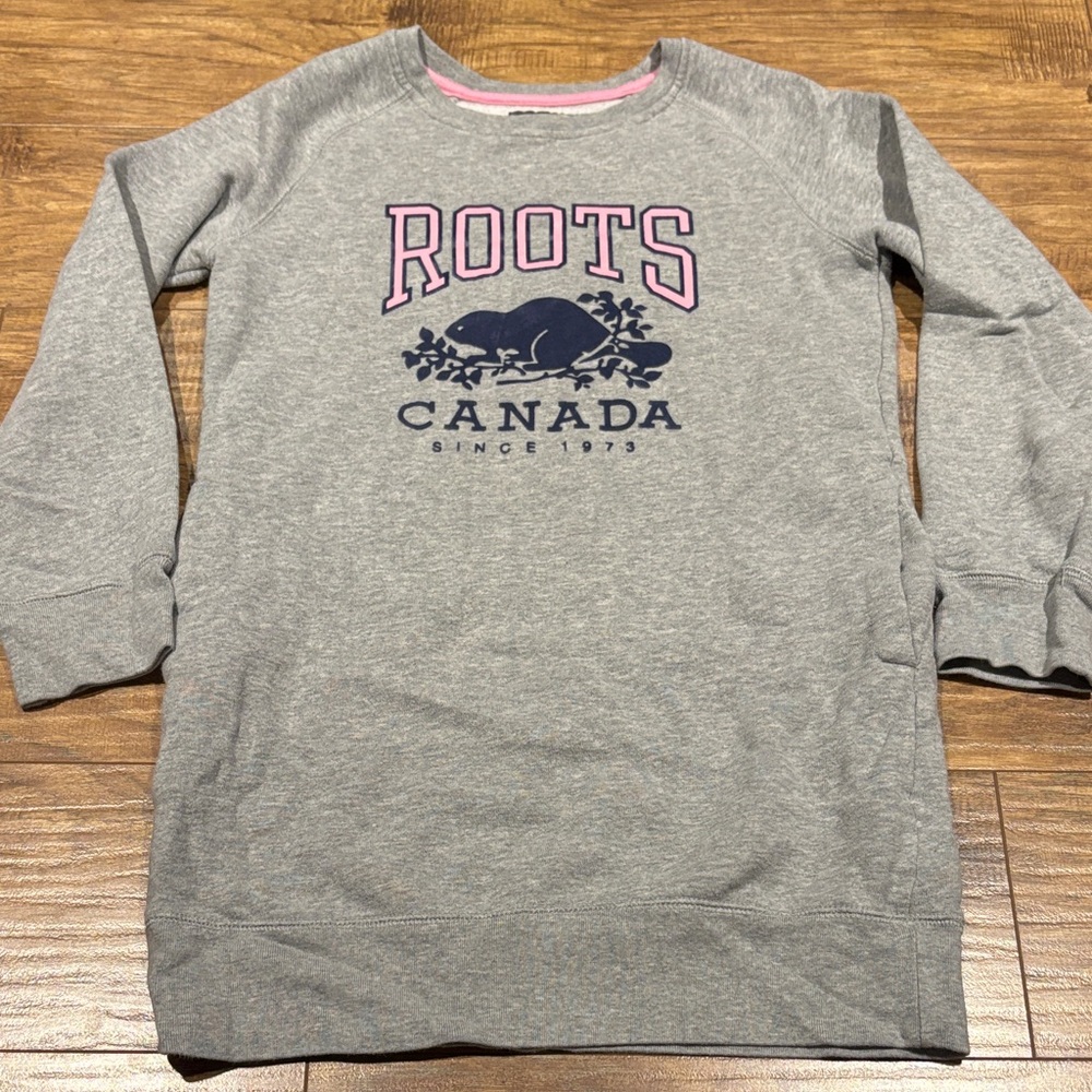 Roots Kids Gray and Pink Sweatshirt Dress with pockets